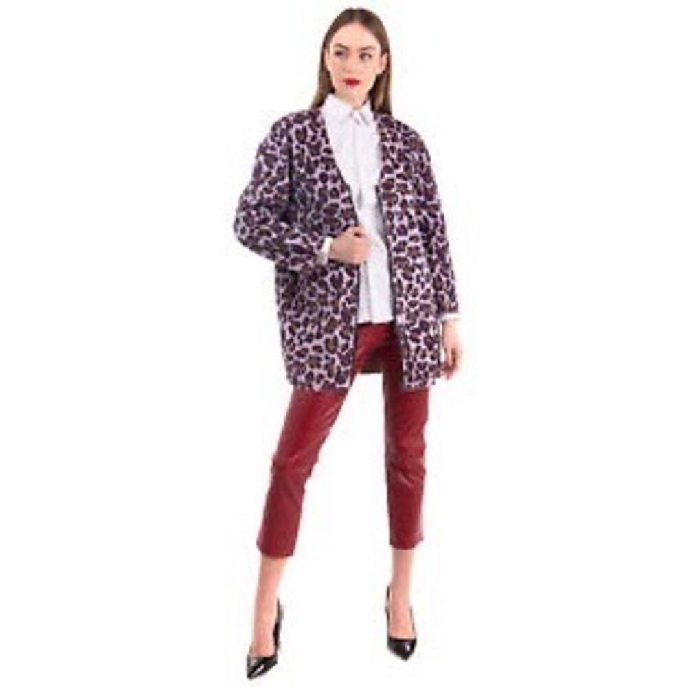 PINKO Italy Leopard Print Coat V Neck Purple Pink Sz Italy 46 US 10 NWT $400